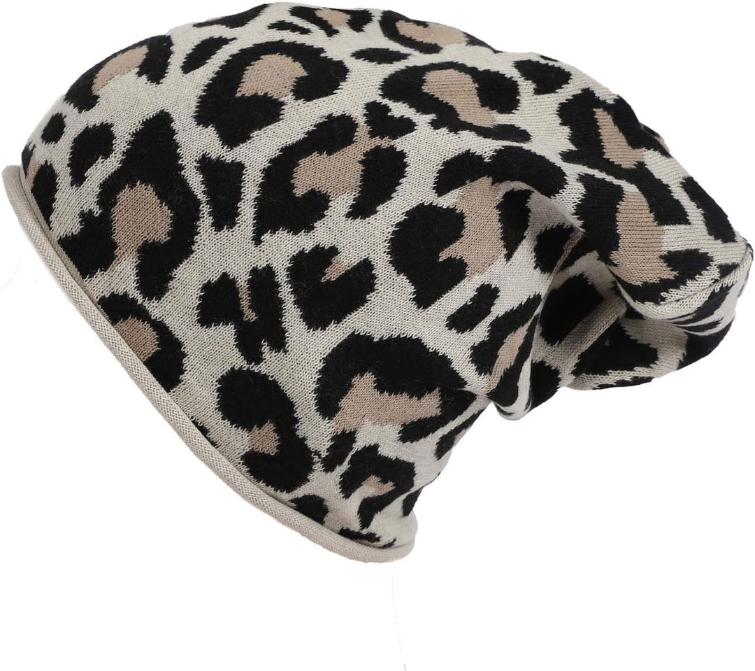Zwillingsherz Slouch-Beanie-Mütze im Leo Designe mit Kaschmir - Hochwertige Strickmütze für Damen Mä