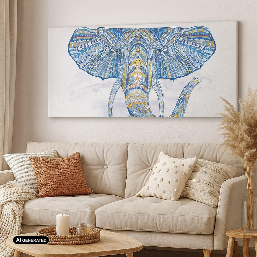 Panorama Bilder auf Leinwand 100x40cm Leinwandbild Elefant Muster Tierwelt Afrika Gross Wanddeko Bil