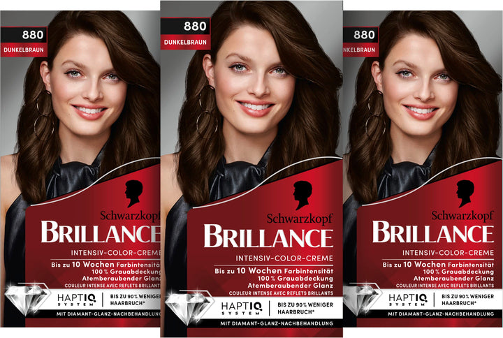 Brillance Intensiv-Color-Creme 880 Dunkelbraun (160 ml), dauerhafte Haarfarbe mit Diamant-Glanz und