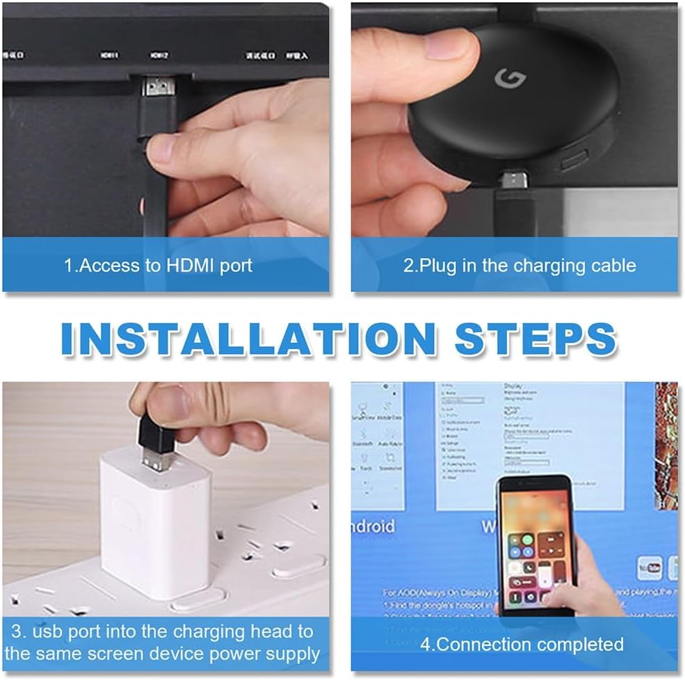 4K Full HD Miracast HDMI Dongle, 1080P Wireless HDMI Adapter, 5G Miracast Dongle, WiFi Display Dongl