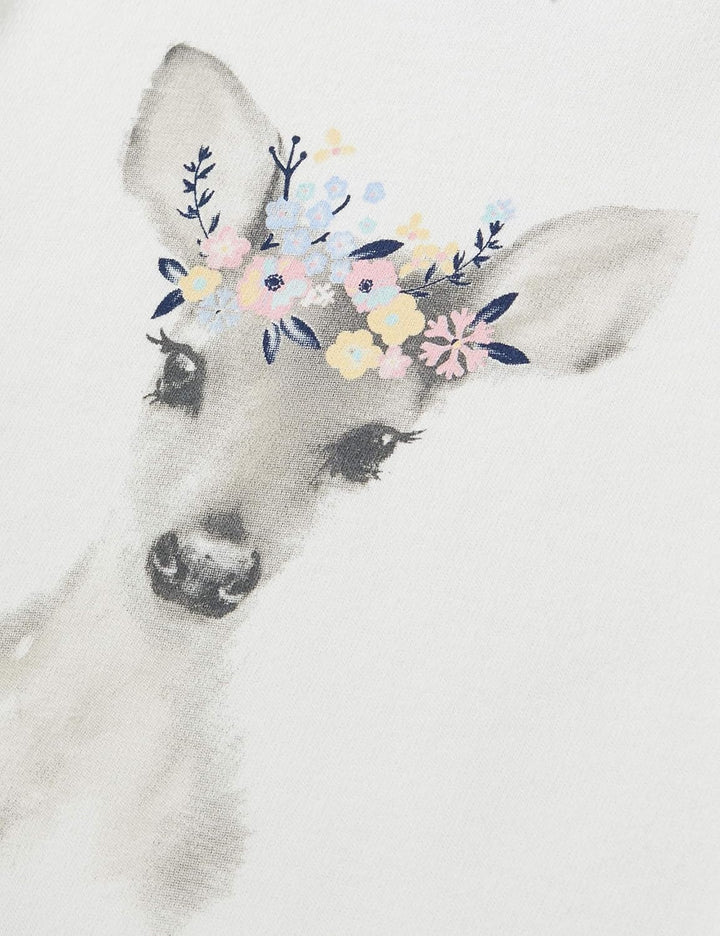 Sanetta Mädchen Schlafanzug Broken White Bezaubernder Pyjama eindrucksvollen Rehkitz-Artwork 98 Beig