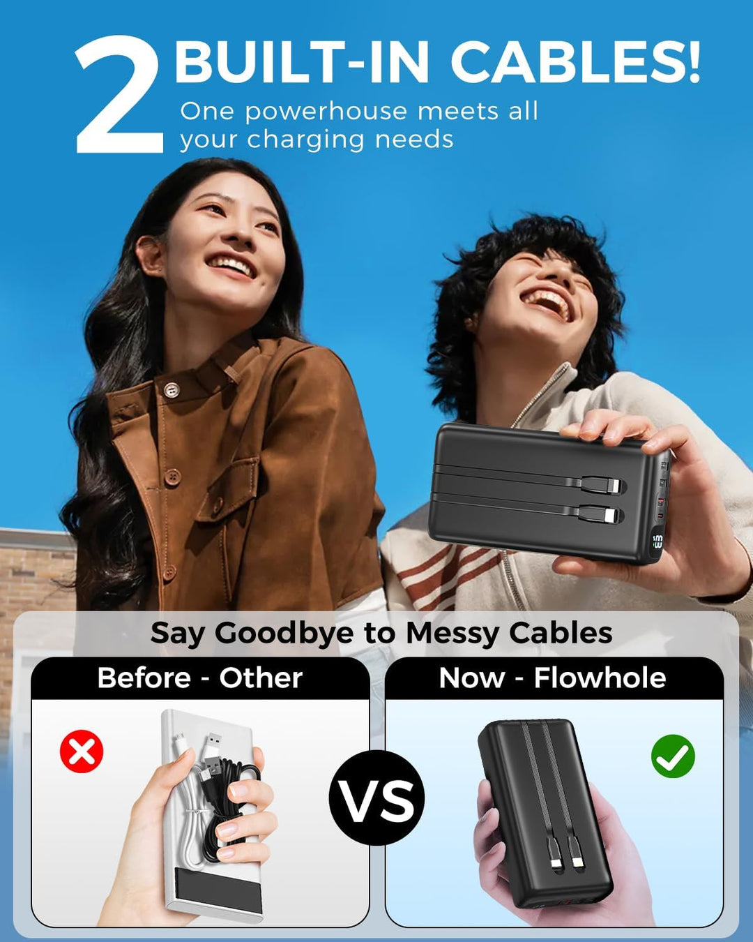 Powerbank 51000mAh, USB-C 22,5W Schnellladegerät Tragbares Ladegerät | Externer Akku mit eingebauten
