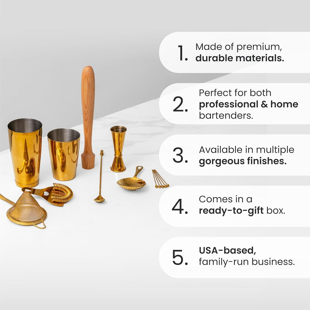 Premium Bar Set for Craft Cocktails at Home Bars and Professional Bartenders | Complete Stainless St
