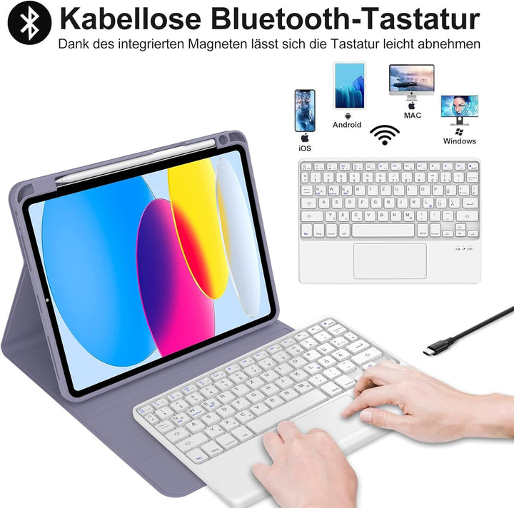 IVEOPPE Hülle mit Tastatur für iPad A16 11 Generation 2025/10 Generation 2022, Bluetooth Magnetische