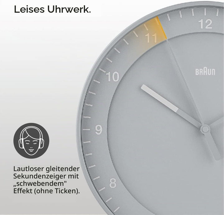 Braun Classic Grosse Analog-Wanduhr mit geräuschlosem Uhrwerk (kein Tickgeräusch), leicht ablesbar,