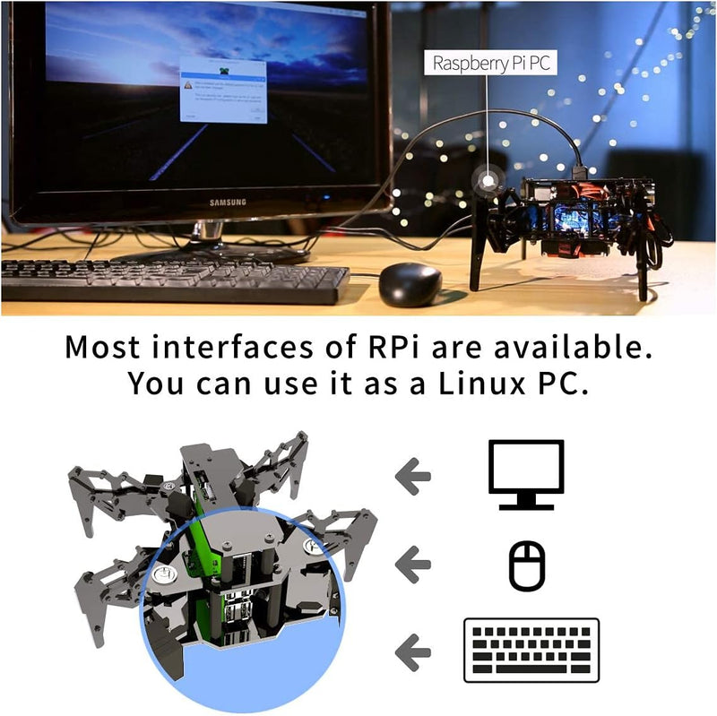 Adeept Spider Robot Quadruped Robot Kit für Raspberry Pi 4/3 Modell B+/B STEM-Kriechroboter OpenCV T