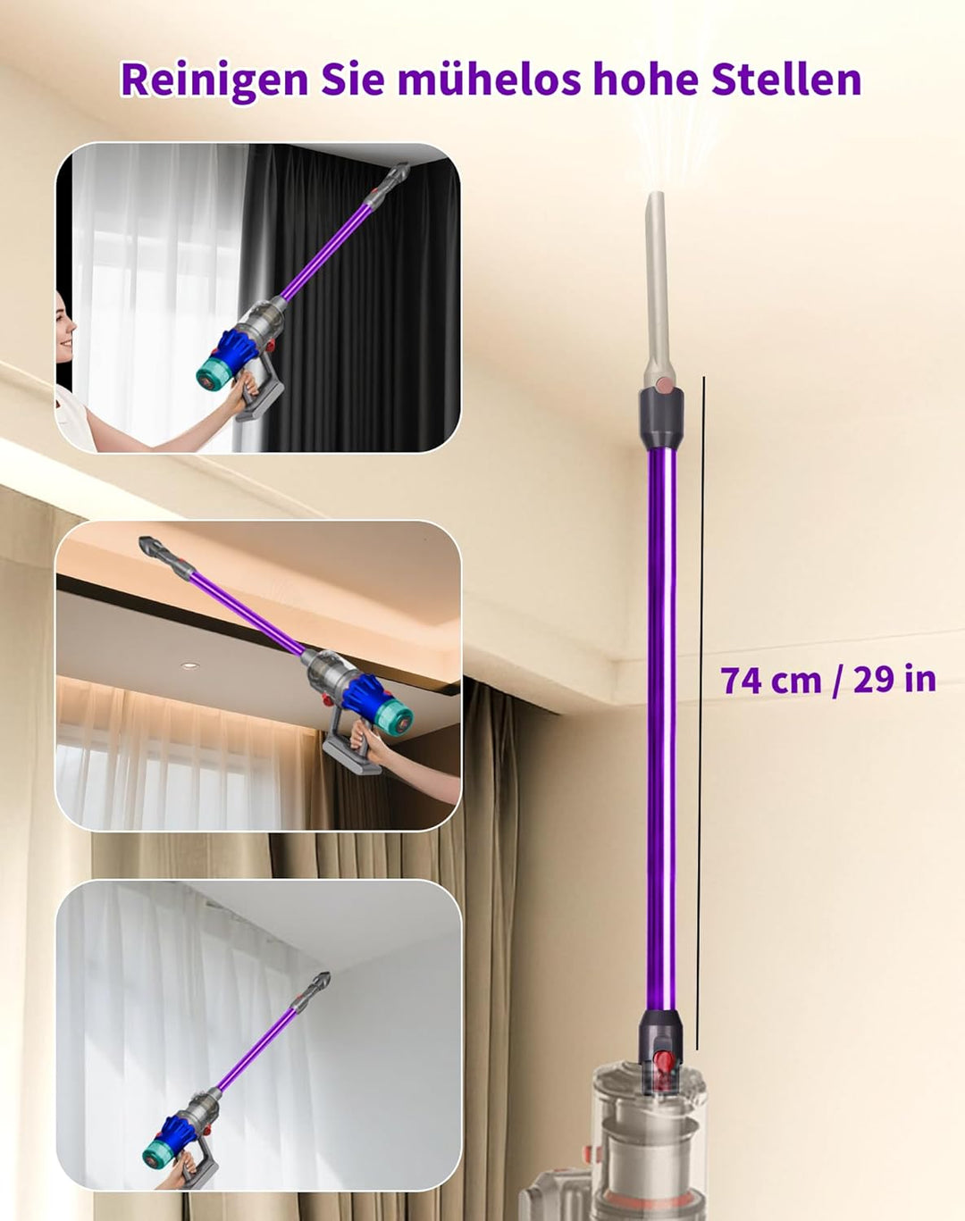 Verlängerungsrohr für Dyson V12 Detect Slim / V10 Digital Slim Stabstaubsauger, 74 cm Aluminium Tele