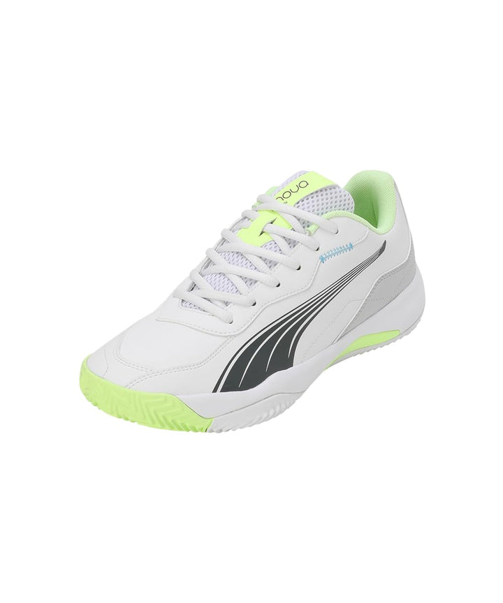 PUMA Unisex Nova SmashTennis Shoe 38 EU Puma White Luminous Blue Fizzy Apple Shadow Gray, 38 EU Puma