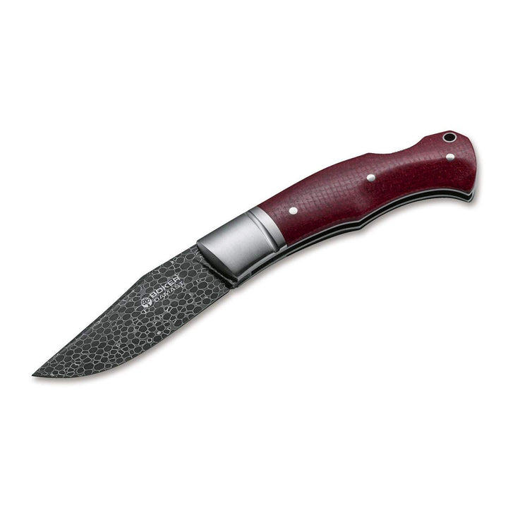 Böker Manufaktur Solingen Unisex – Erwachsene Boxer Damast Taschenmesser, Silber, 18,1 cm