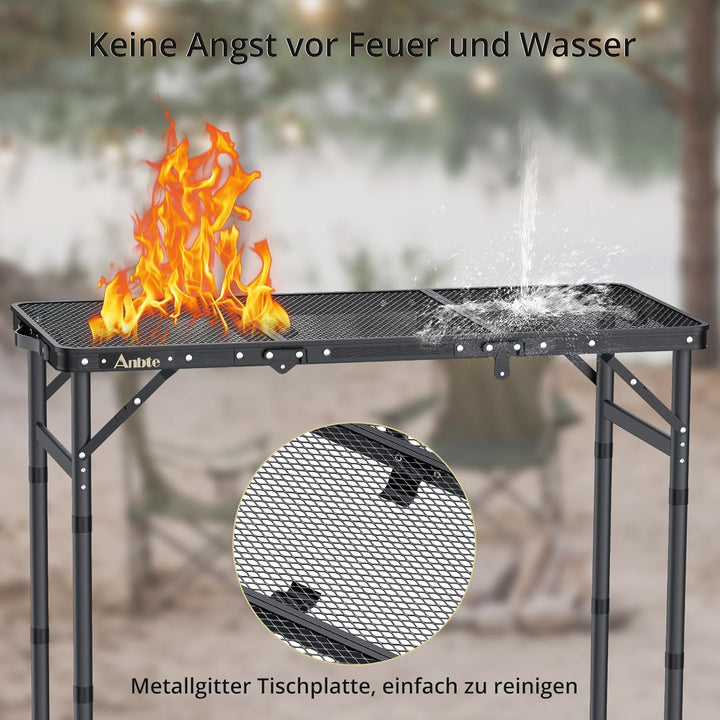 Anbte Campingtisch Klapptisch mit 3 Verstellbare Höhe Falttisch aus Aluminium 88 * 40cm Koffertisch