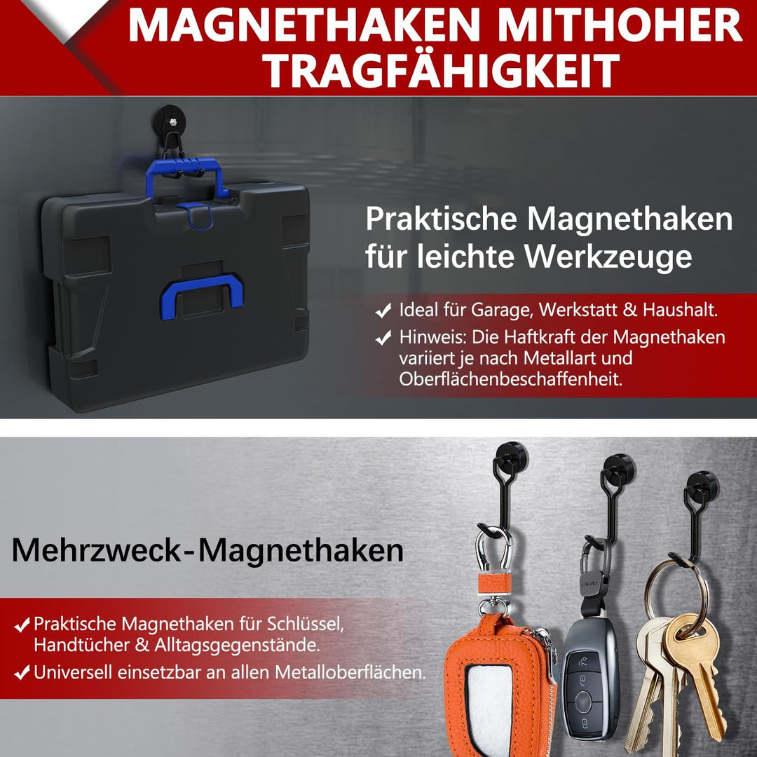 3-H 2 Stück Magnetische Haken Sehr Stark Magnethaken 66mm Magnetfuss Garagehaken Doppelhaken für Ger