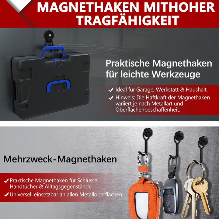 3-H 2 Stück Magnetische Haken Sehr Stark Magnethaken 66mm Magnetfuss Garagehaken Doppelhaken für Ger