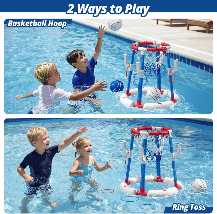 Pool Basketballkorb für Kinder, Wasserspielzeug Pool Basketball mit Backboard, 4 Bällen, 8 Ringen, P