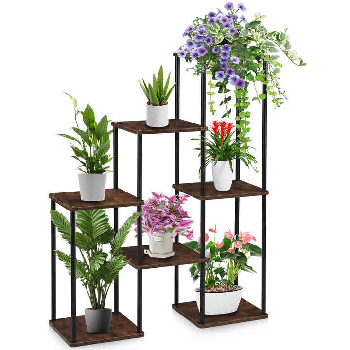 Blumenständer für Innenbereich & Balkon | Platzsparender Pflanzenständer mit mehreren Ebenen, Holzop