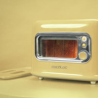 Cecotec Vertikaler Toaster RetroVision Yellow, 700W Leistung, 2 Extra-breite Schlitze, Einzigartiges