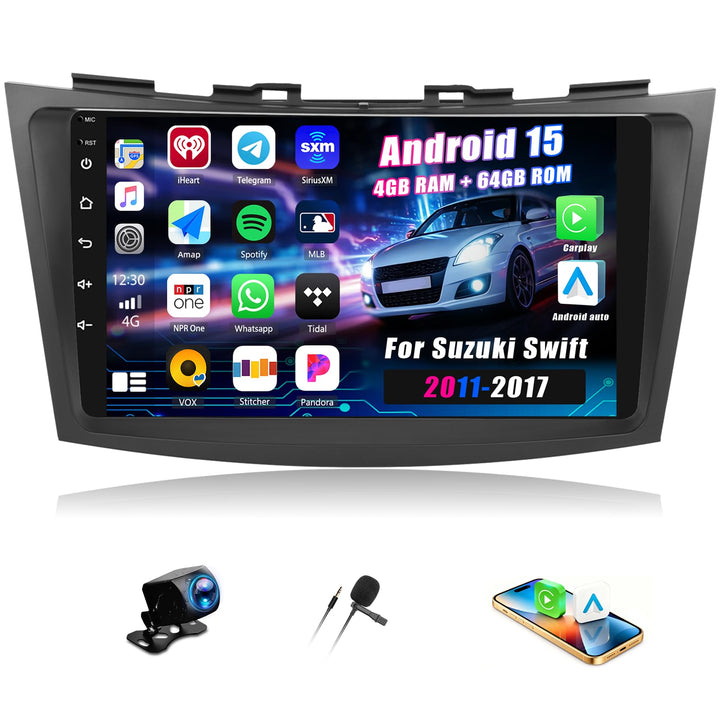 CAMECHO 4+64G 9 Zoll Navi Autoradio für Suzuki Swift 2011-2017 Android 15 mit Rückfahrkamera, Swift