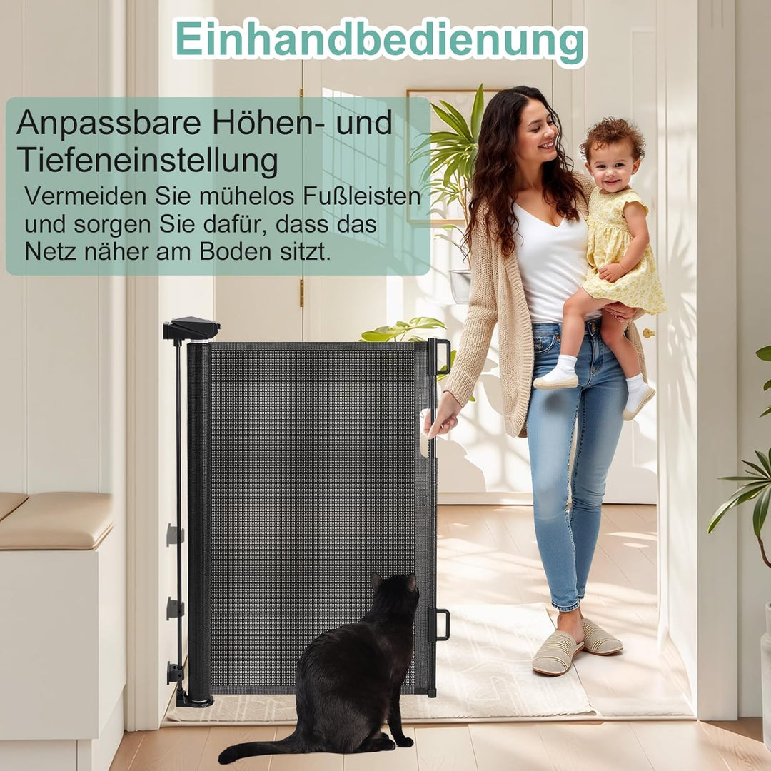 Treppenschutzgitter Ausziehbar für Babys, ausziehbar bis zu 150 cm breites Netz, Treppenschutzgitter