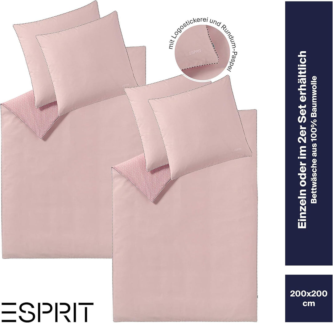 ESPRIT Bettwäsche 200x200 6teilig • Bettbezug rosa Scatter mit Kissenbezug 80x80 cm • 100% Baumwolle