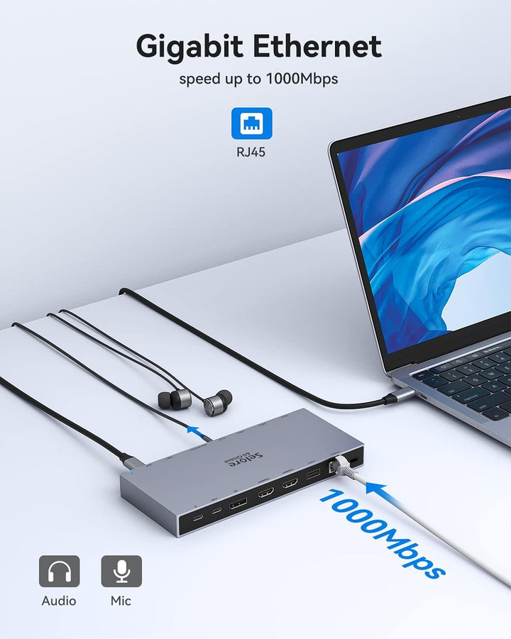 USB C Docking Station mit 65W Netzteil Laptop Dockingstation Triple Display USB C Dock Hub mit 4K Du
