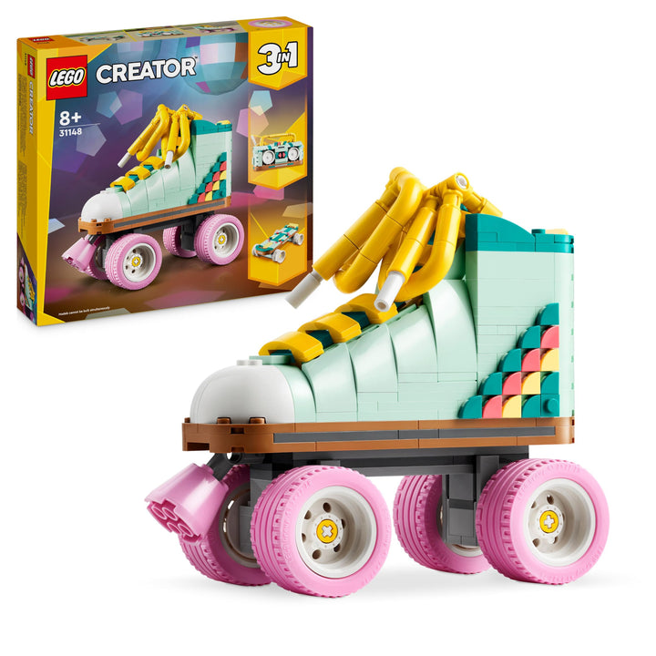 LEGO Creator 3in1 Rollschuh Spielzeug für Mädchen und Jungen mit Mini-Skateboard und Boombox, Retro-