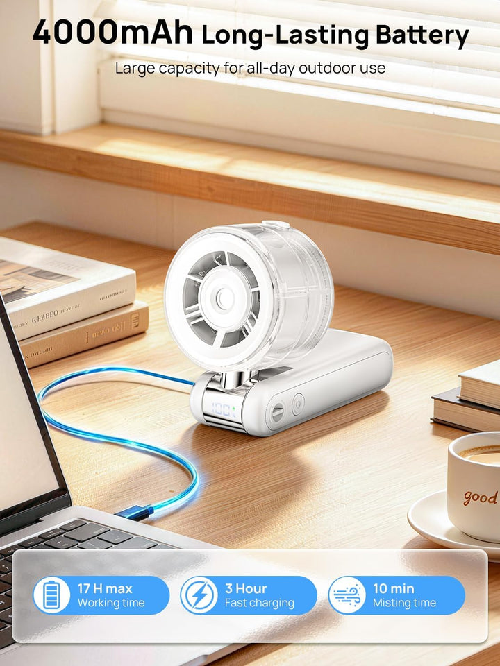 Handventilator mit Sprühnebel,Tragbarer Personal Turbo Ventilator | mit Kühlnebel Spray, 4000mAh Wie