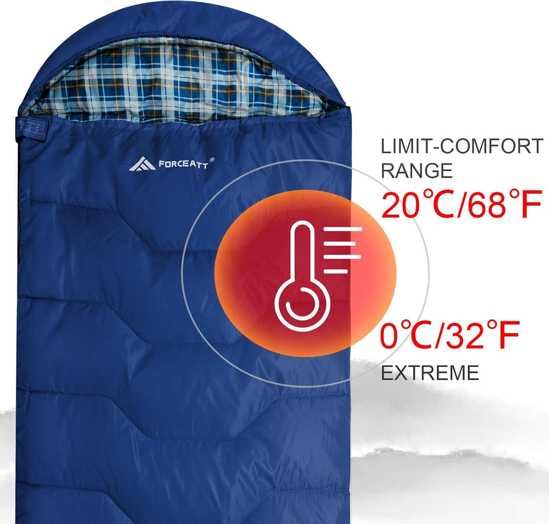 Forceatt Schlafsack 3~4 Jahreszeiten, -5°C Flanell und 20°C Polyester Schlafsack für Erwachsene, was