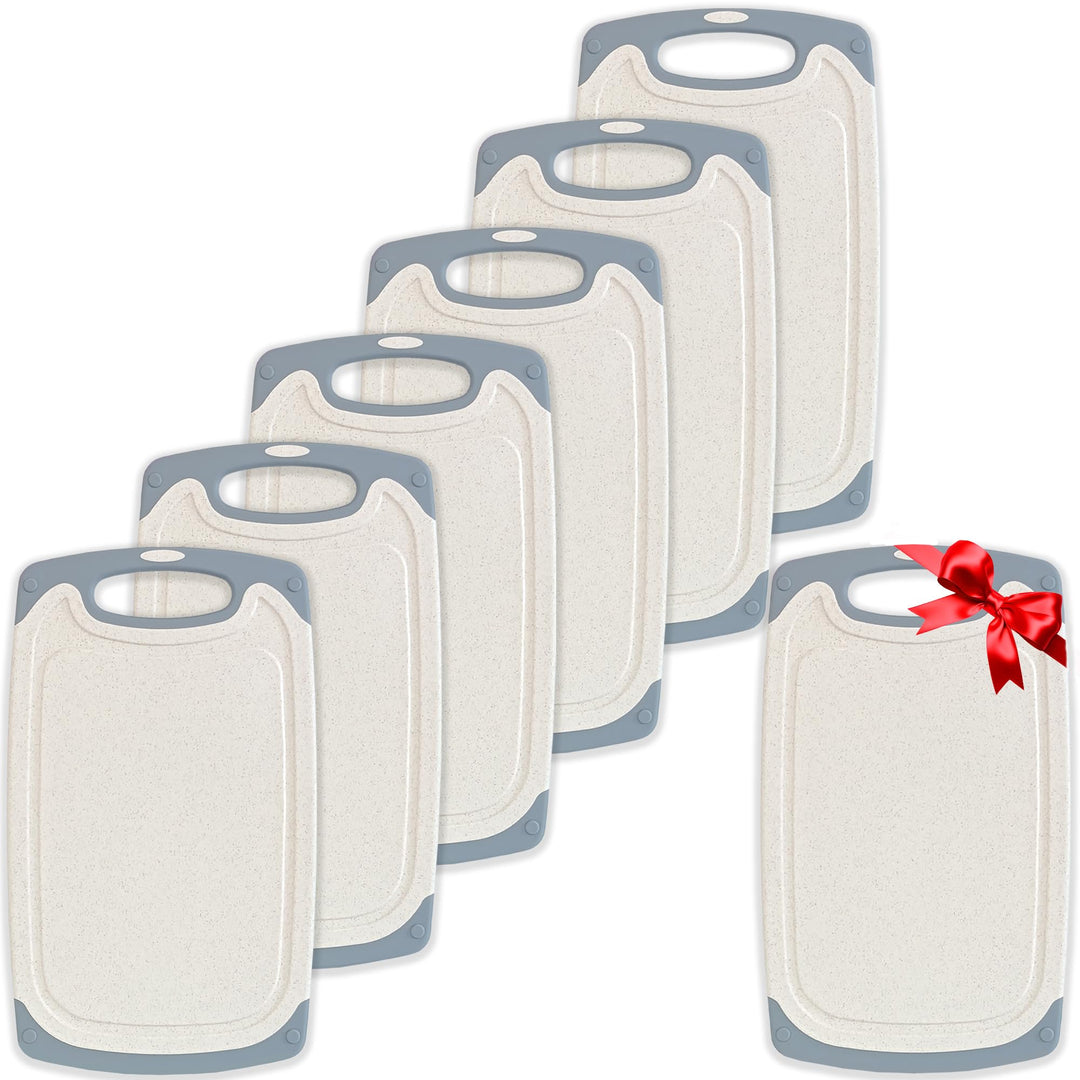 KPYTO Frühstücksbrettchen 6er Set + 1 Brettchen gratis, 25 x 15 cm, Schneidebrett Set, beidseitig, r