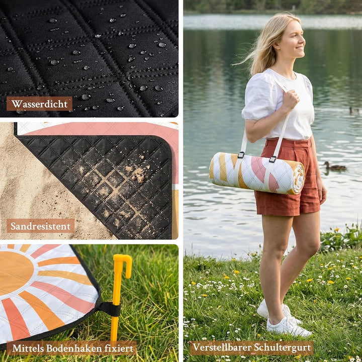 TXBOBECO Picknickdecke 200x200cm XXL, Stranddecke Wasserdicht Sandfrei, Outdoor Camping Decke mit Tr