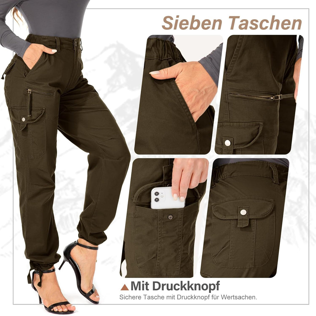yeyity Cargohose Damen Hosen Multi Taschen Wanderhose Outdoorhose Baumwolle Arbeitshose Jogginghose