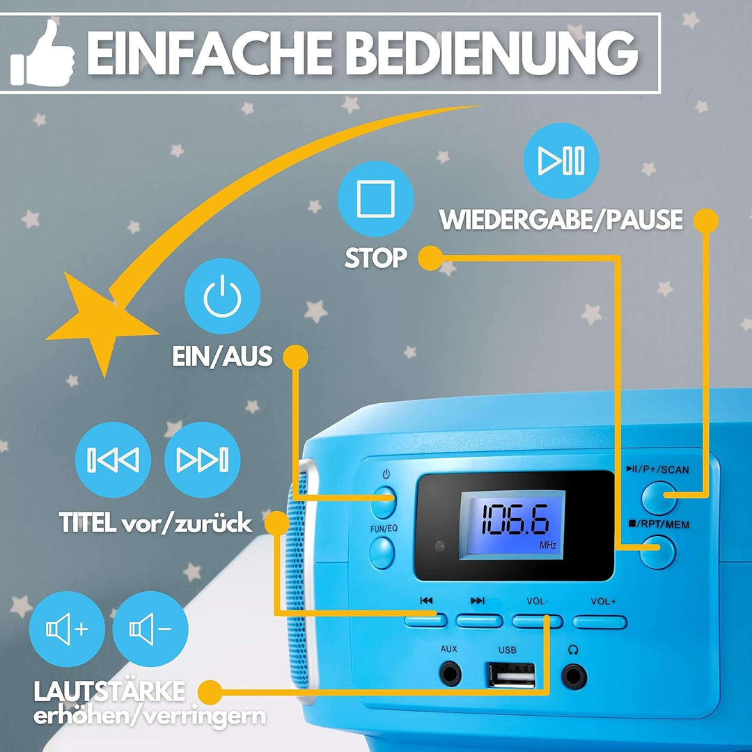 Cyberlux Tragbare Boombox | FM Radio | AUX-In | CD/CD-R | USB | Kopfhöreranschluss | CD-Player | Kin