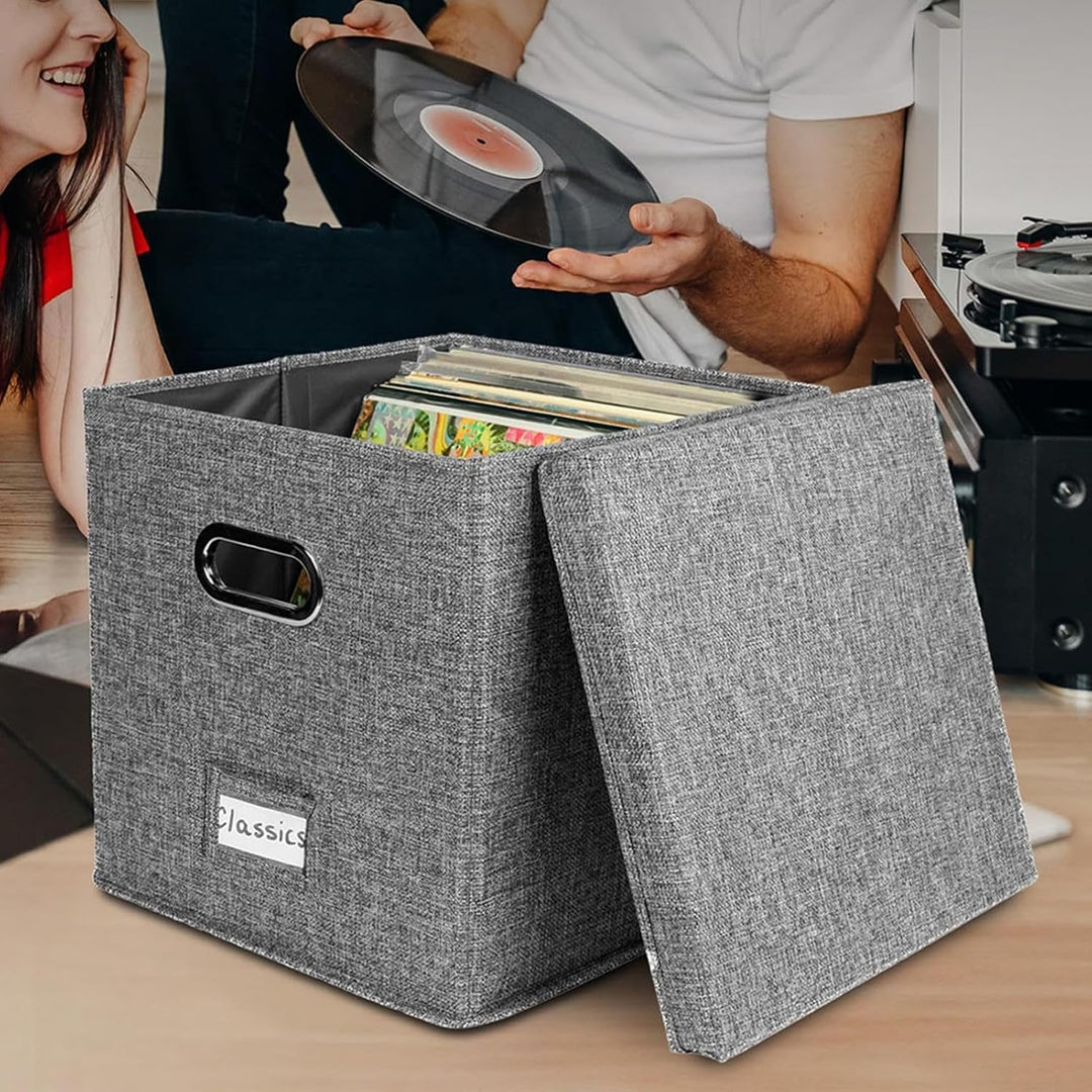 Vinyl-Platten-Aufbewahrungsbox,Vinyl Schallplattenboxen Mit Deckel Und Griffen,Stapelbarer Tragbarer