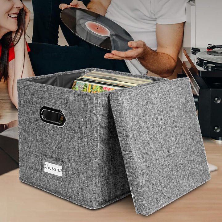 Vinyl-Platten-Aufbewahrungsbox,Vinyl Schallplattenboxen Mit Deckel Und Griffen,Stapelbarer Tragbarer