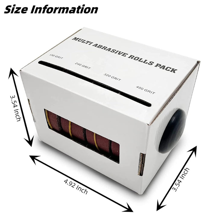 Schleifpapier auf der Rolle im Spender, 4 Rollen in verschiedenen Körnungen, Schmirgelpapier-Rollen,