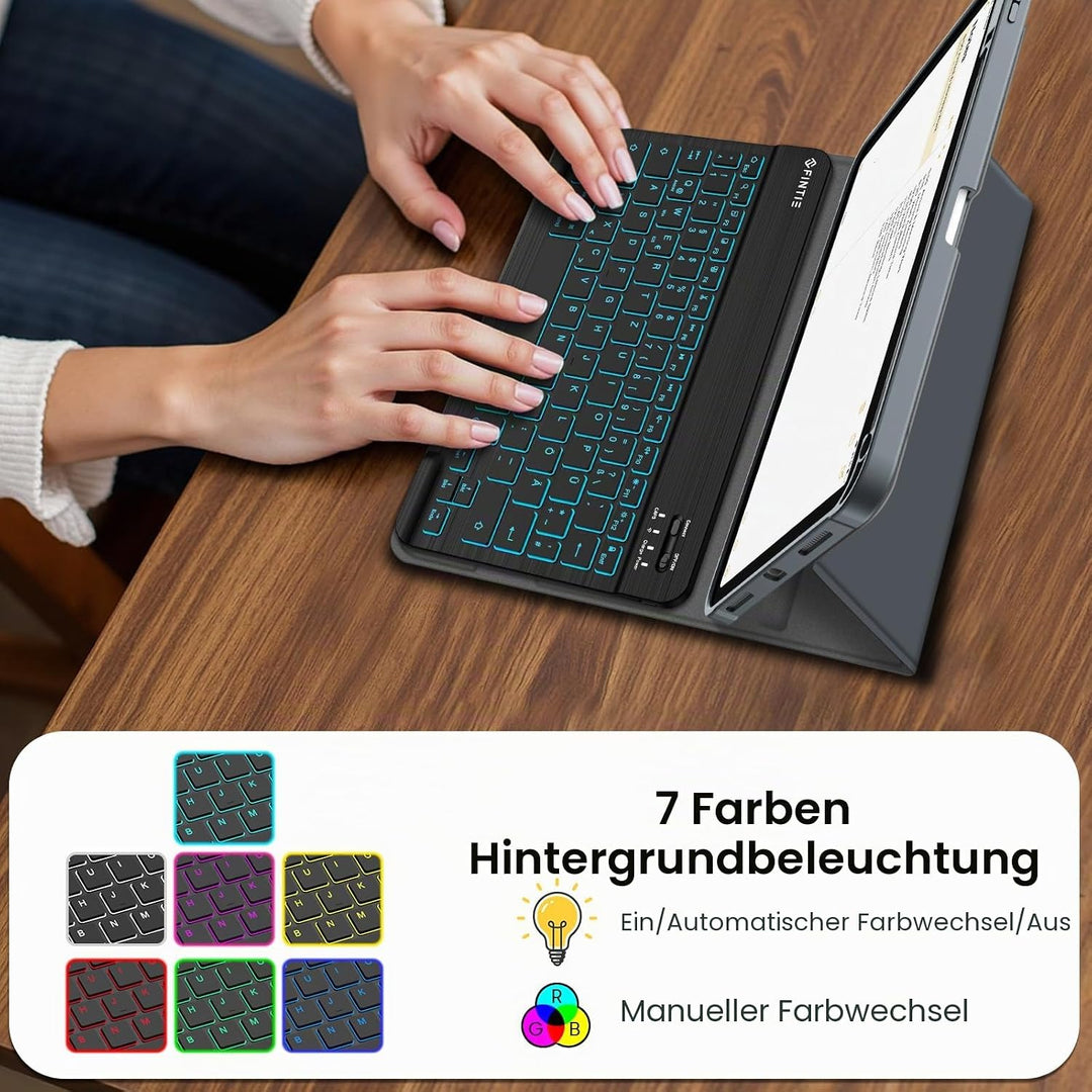 Fintie Tastatur Hülle für iPad 10. Generation 2022 (10.9 Zoll), Keyboard Case mit 7-farbig Beleuchte