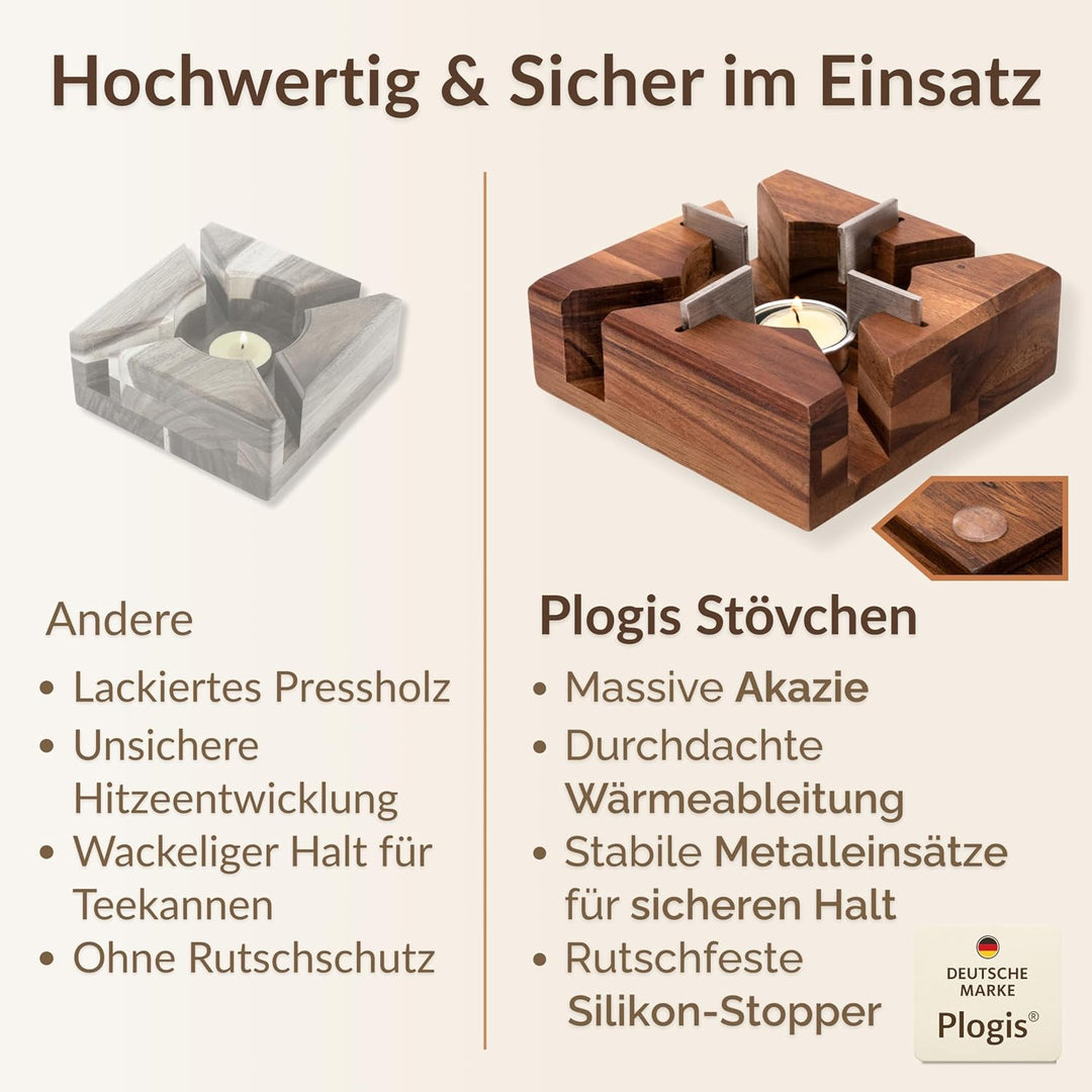 Stövchen Akazie – Handgefertigter Teewärmer aus massiver Akazie | Stövchen für Teekanne &amp; Geschirr |