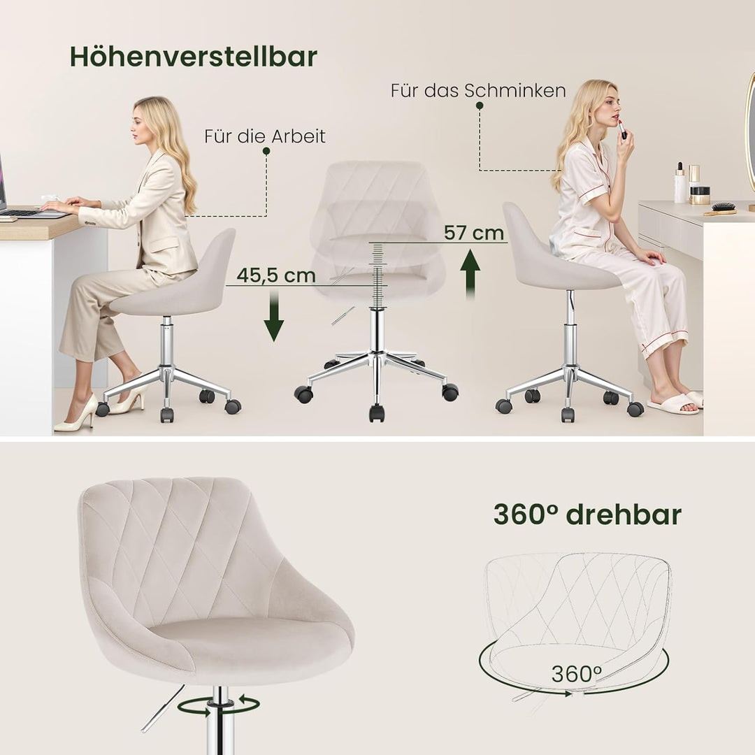 EUGAD Schminkstuhl, Homeoffice Stuhl, Schreibtischstuhl, Kosmetikhocker, Bürostuhl Kinder, höhenvers