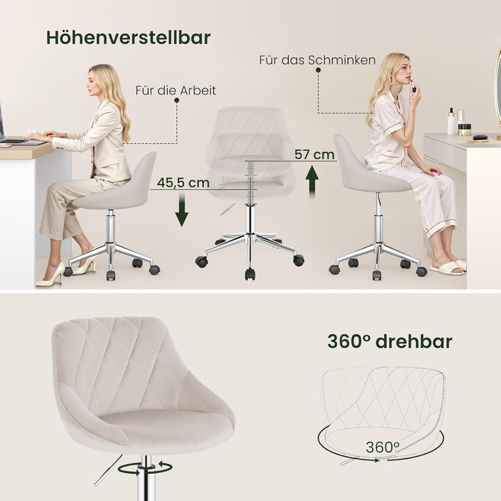 EUGAD Schminkstuhl, Homeoffice Stuhl, Schreibtischstuhl, Kosmetikhocker, Bürostuhl Kinder, höhenvers