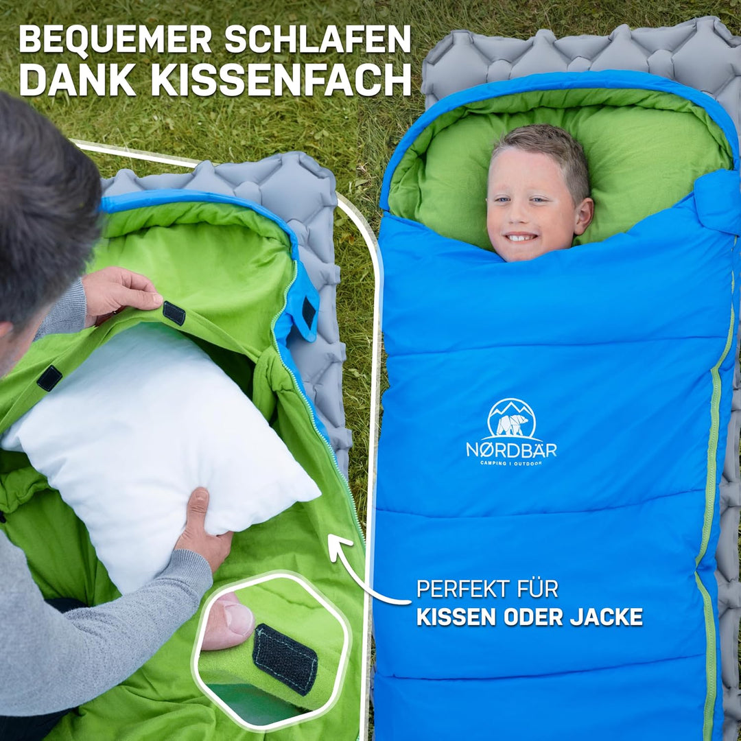 NORDBÄR® Kinderschlafsack für Jungs &amp; Mädchen bis 145 cm Körpergrösse | Innenfutter aus 100% Baumwol