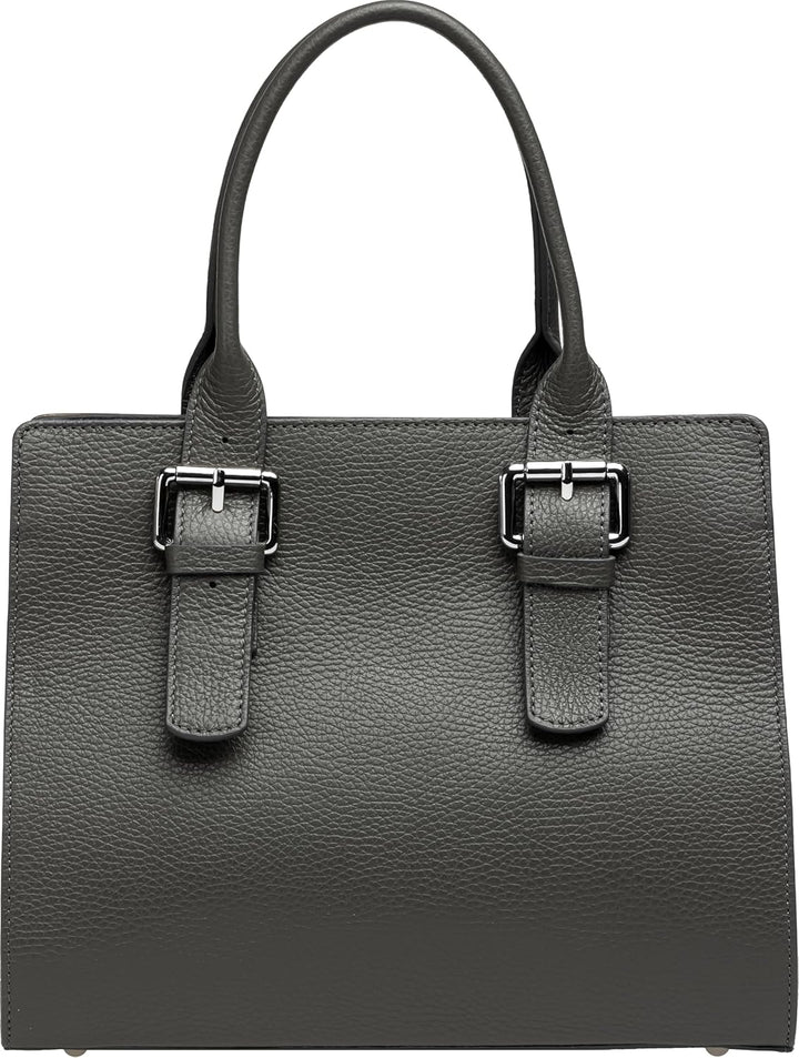 Caspar TL807 klassisch elegante Damen Leder Handtasche Einheitsgrösse Dunkelgrau, Einheitsgrösse Dun