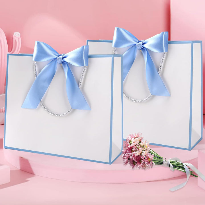 Yieseang Geschenktüten Weiss,Geschenktüte mit Schleife | Geschenktasche Gross für Geburtstag,Hochzei