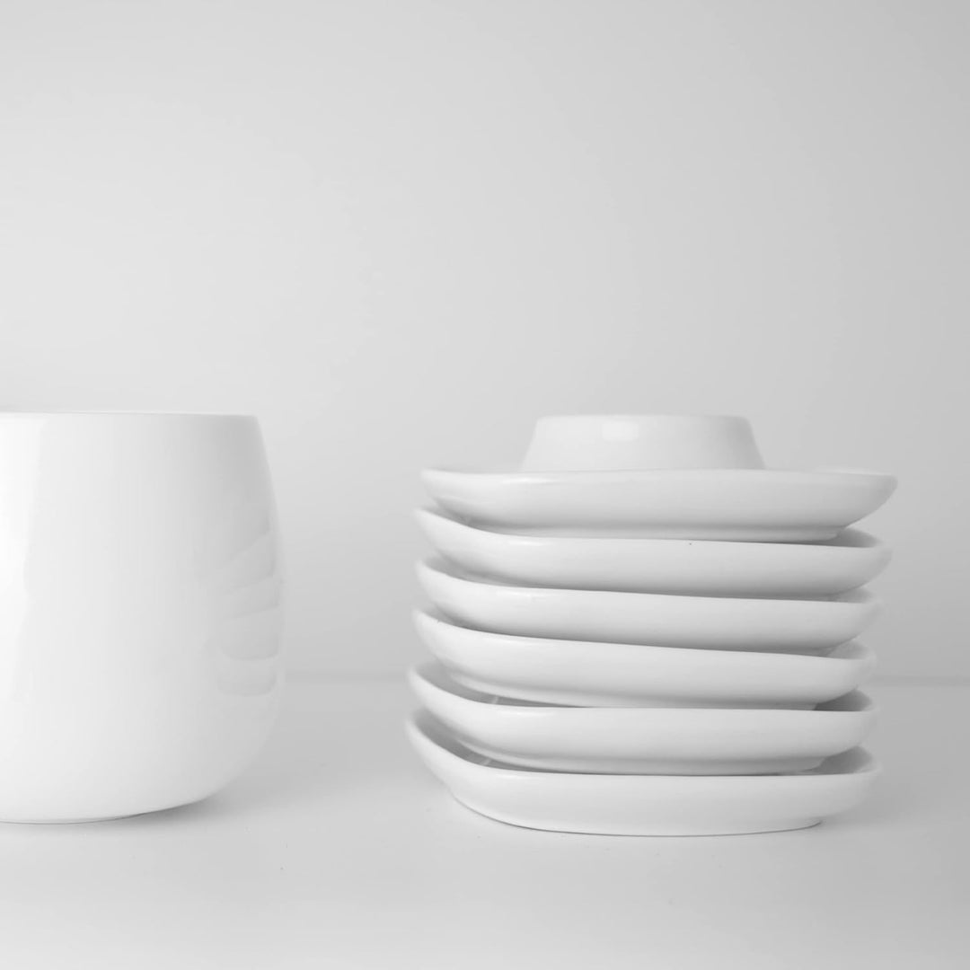 Cookery® Eierbecher (6 Stk.) aus Porzellan | Handgefertigt | weiss | moderne Quadratische-Form mit a