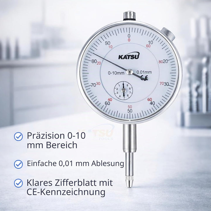 KATSU Tools Messuhr DTI 0-10mm Mit Magnetfuss 40111963 Kartonschachtel, Kartonschachtel