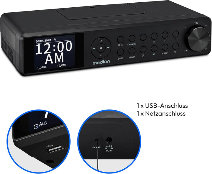 MEDION P66750 Küchen Unterbauradio (DAB+ Küchenradio, PLL UKW Radio, dimmbares TFT Farbdisplay, Koch