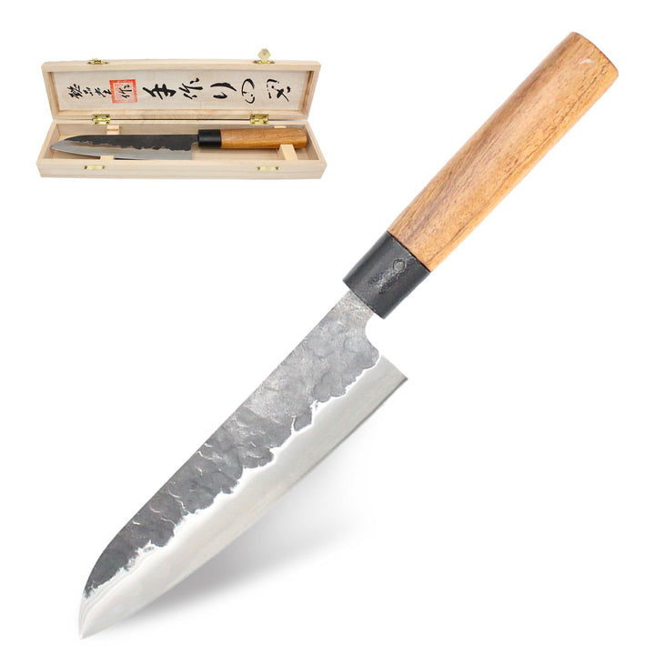 Chef Küchenmesser 18 cm - Japanisches Messer mit gehämmerter Stahlklinge 2.5 mm HCR Härte 58 - Profi
