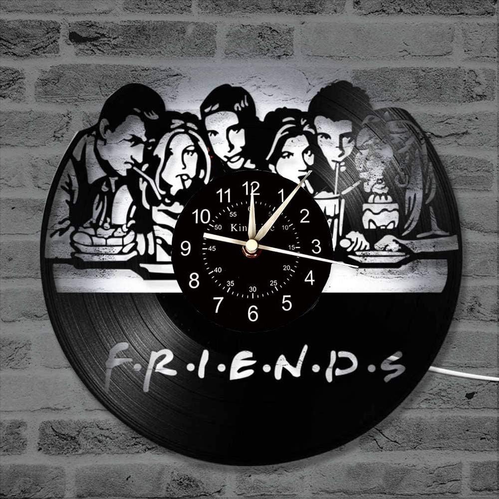 Smotly Vinyl Wanduhr, 3D kreative Freunde Serie Wanddekoration grosse Uhren, LED-Bunte Lichter handg