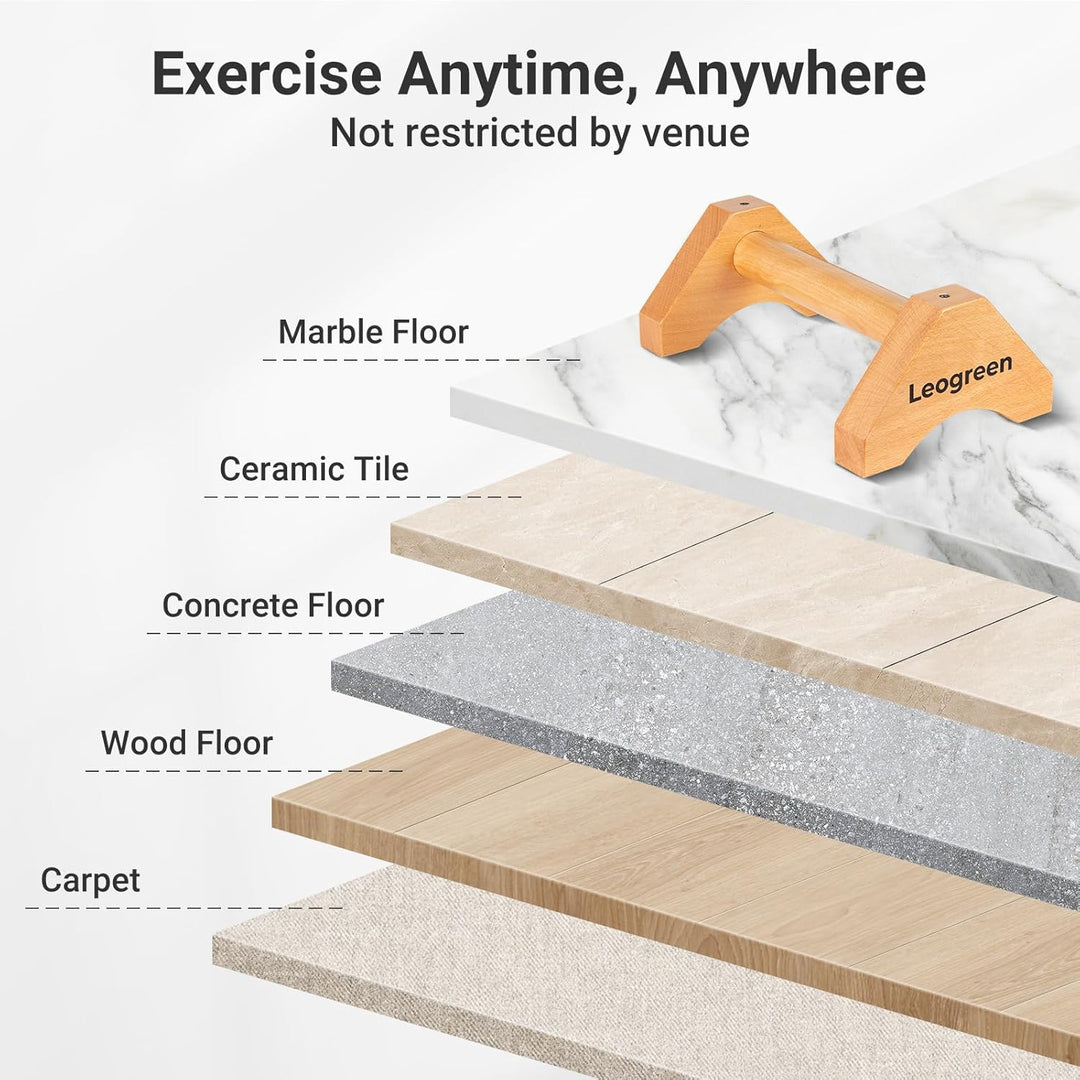 Leogreen Holz Liegestützgriffe, 2 Calisthenics Parallettes mit Antirutschmatte, Antirutschgurten und