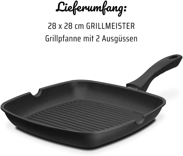 GSW 413251 Grillmeister Grillpfanne mit 2 Ausgüssen, mit Grillboden, Aluminium, schwarz - 28x28cm