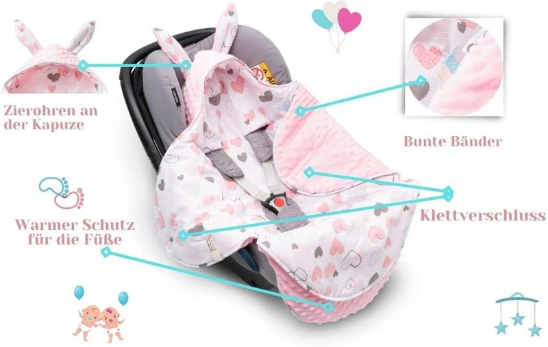 Mikos* Einschlagdecke für Babyschale Weich und Warm Baby - 100% Baumwolle mit Füllung Kinderwagen Bu