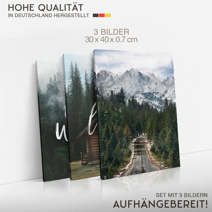 Novart Wandbilder Set Natur Berge - KOMPLETT AUFHÄNGFERTIG - Wohnzimmer Schlafzimmer Flur Deko - 3 M