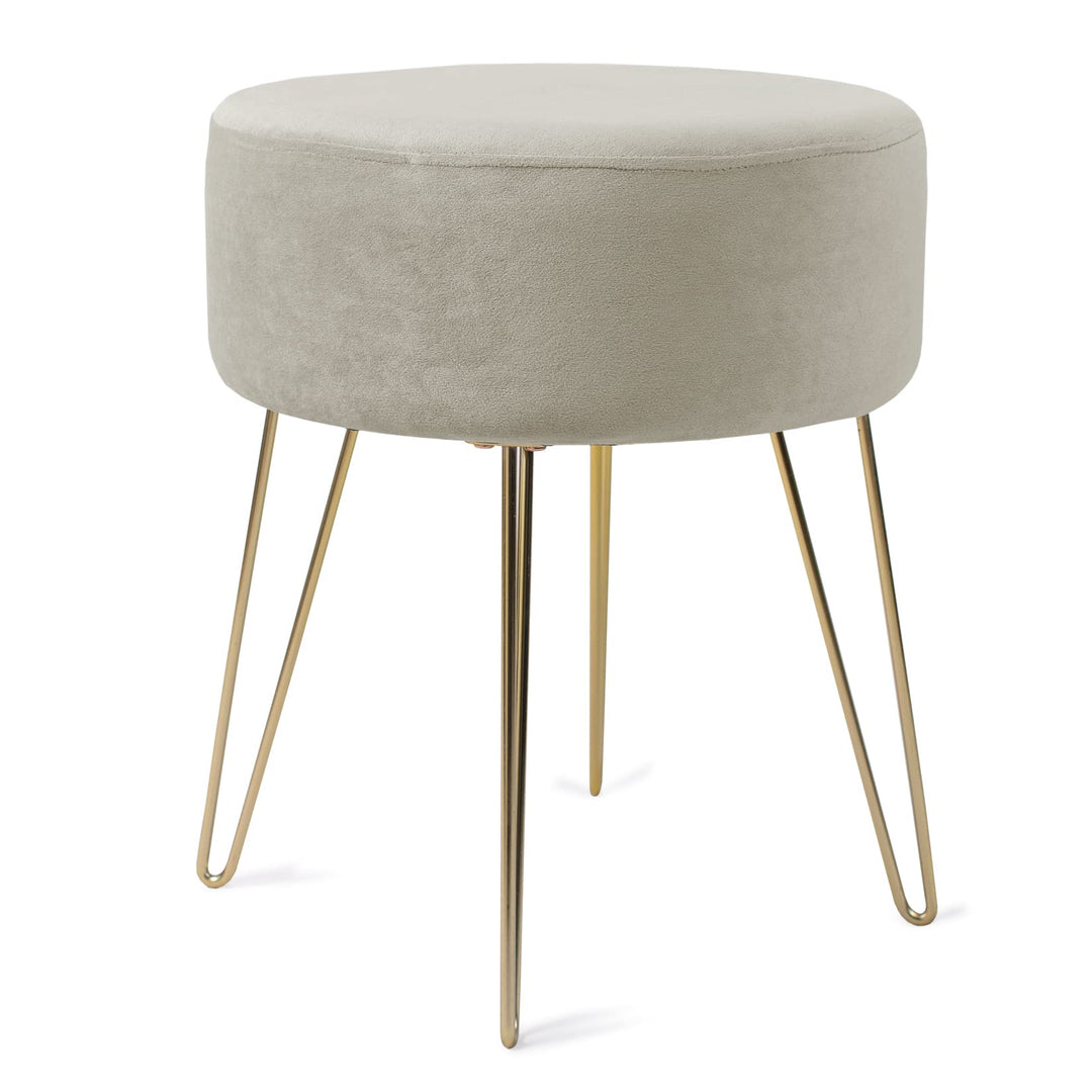 Zedelmaier Runder Sitzhocker Schminktisch Hocker Ottoman Gepolsterter Hocker Metallstütze Beige Beig